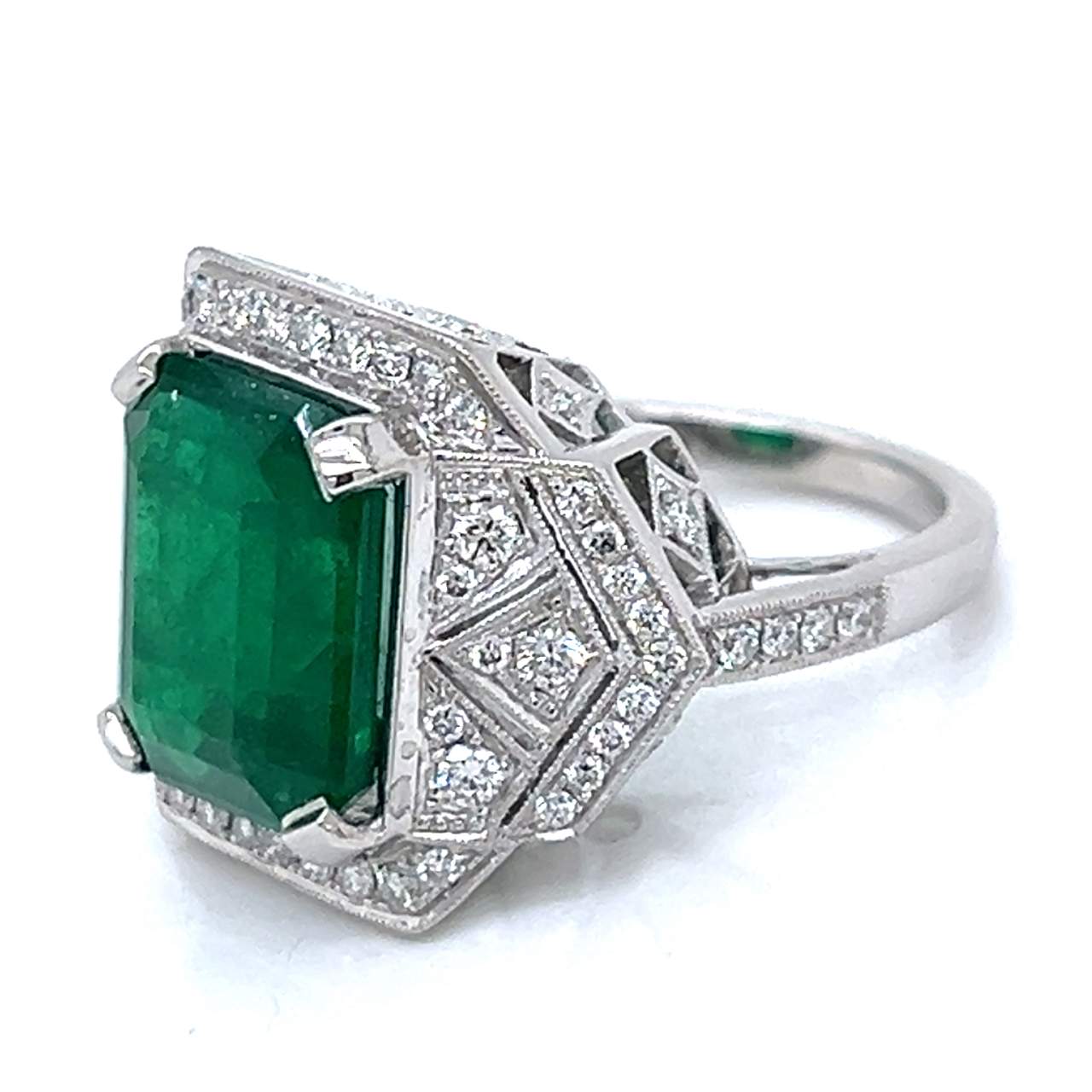 Platinum 7.85 Ct. Emerald & Diamond Ring