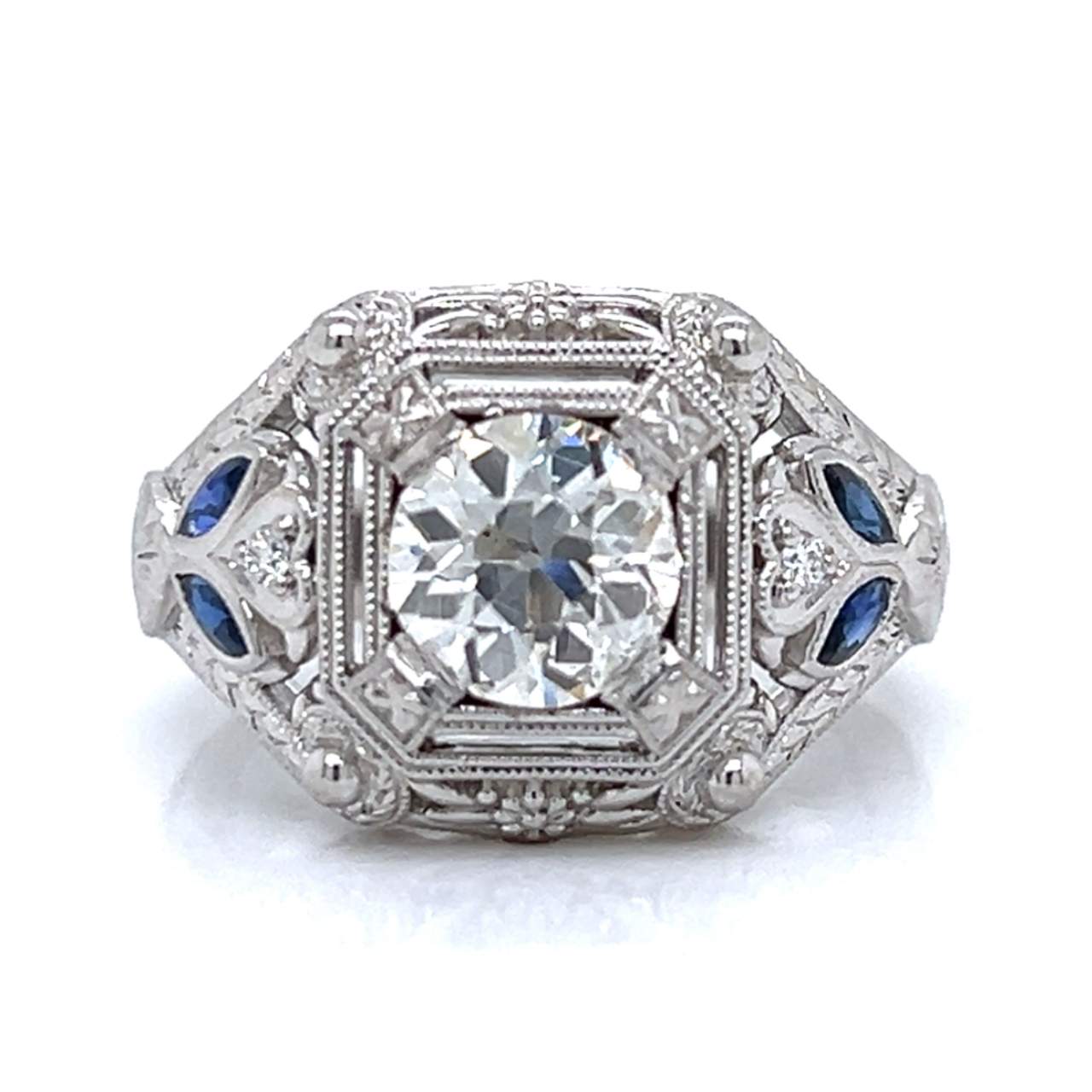 Platinum 1.62 Ct. Diamond & Sapphire Ring