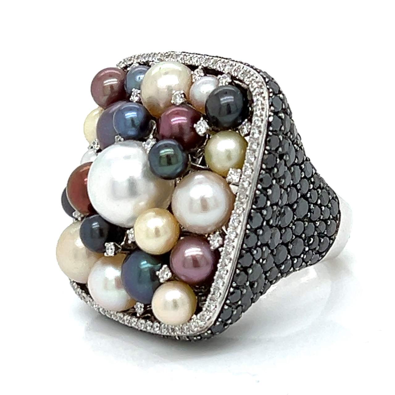 SALAVETTI 18K White Gold Cultured Pearl & Diamond Ring