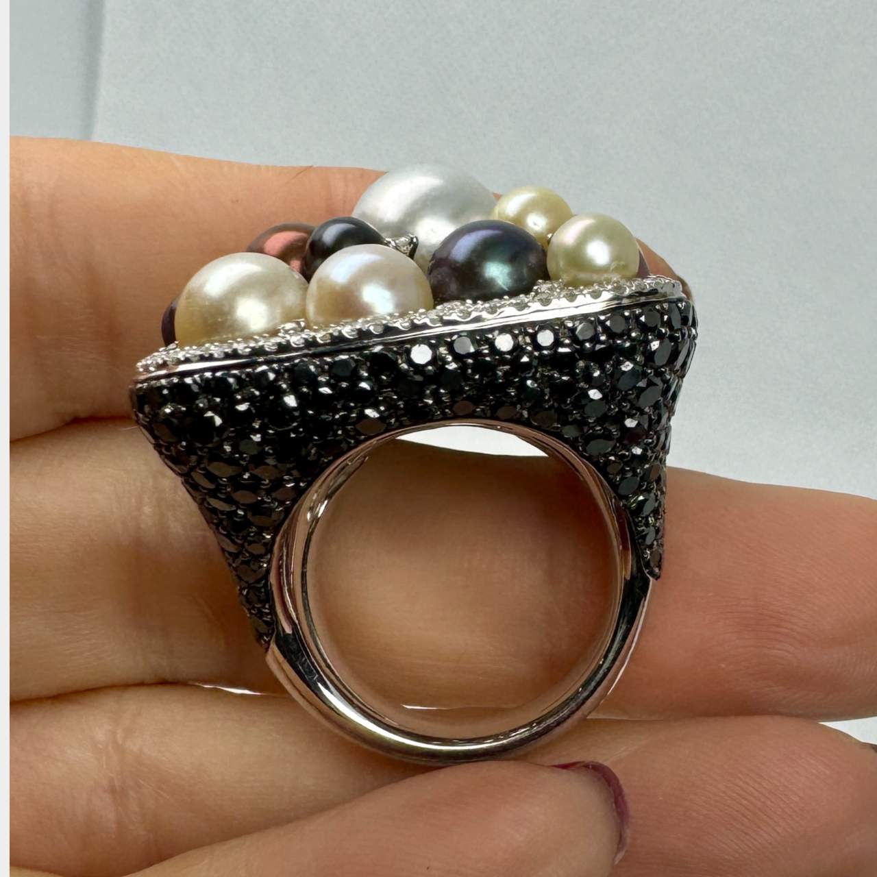 SALAVETTI 18K White Gold Cultured Pearl & Diamond Ring