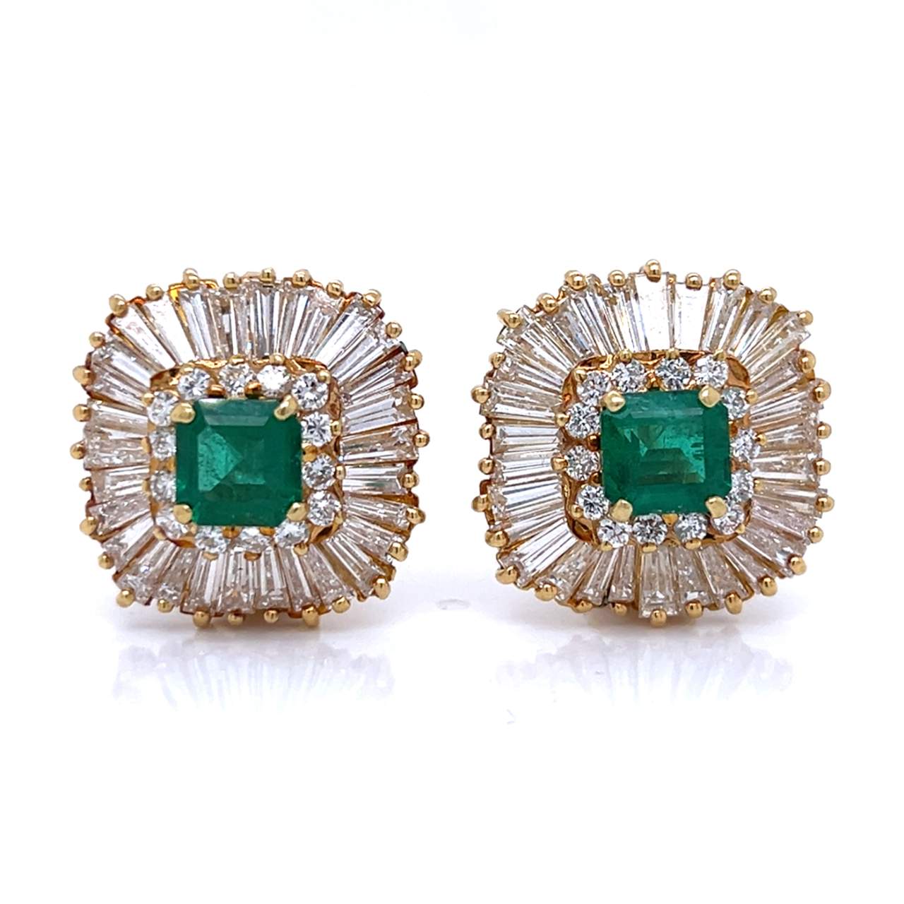 18K Yellow Gold Emerald & Diamond Earrings