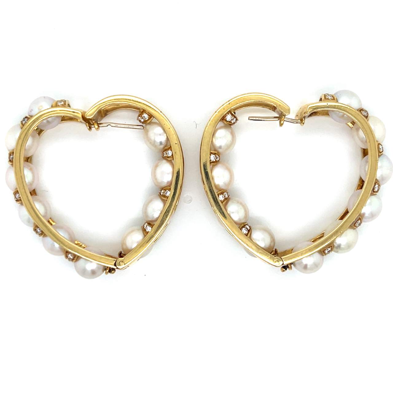 1970’s 18K Yellow Gold Diamond Heart-shaped Hoop Earrings
