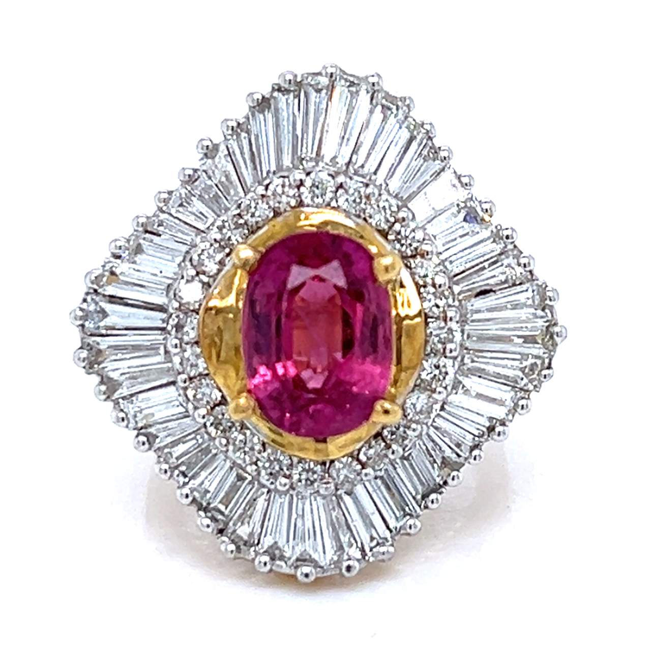 18K Yellow God Pink Sapphire & Diamond Ring
