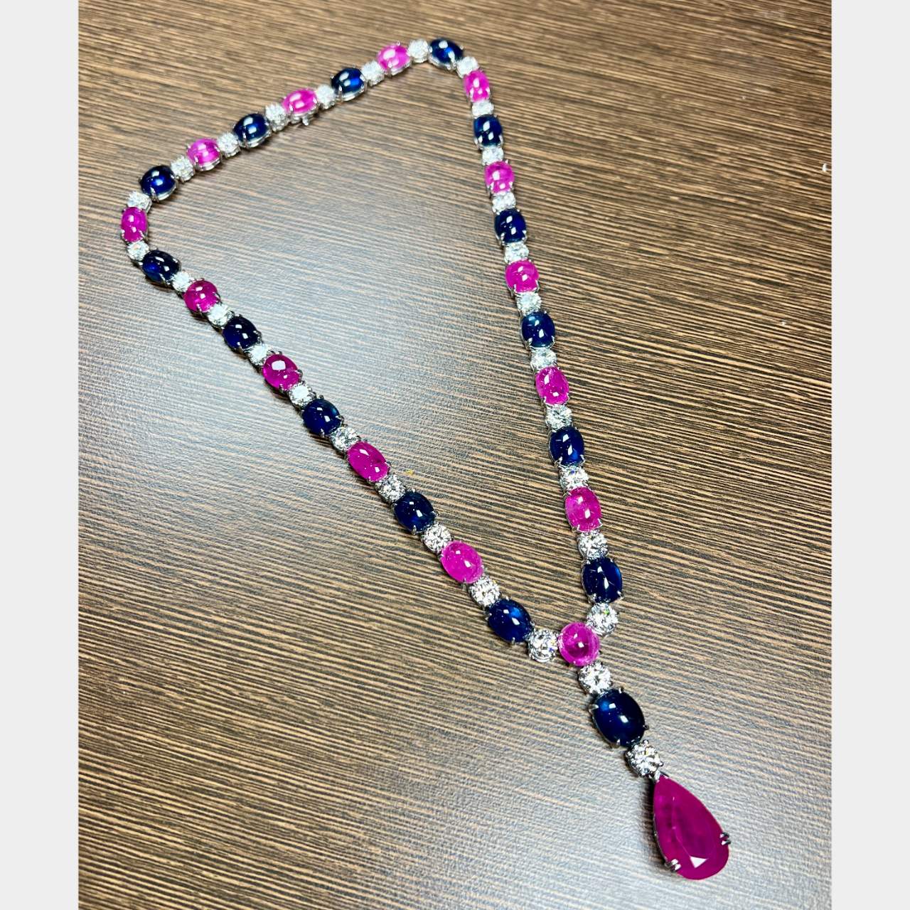 GIA Certified Pink Sapphire, Diamond, Ruby, & Sapphire Necklace