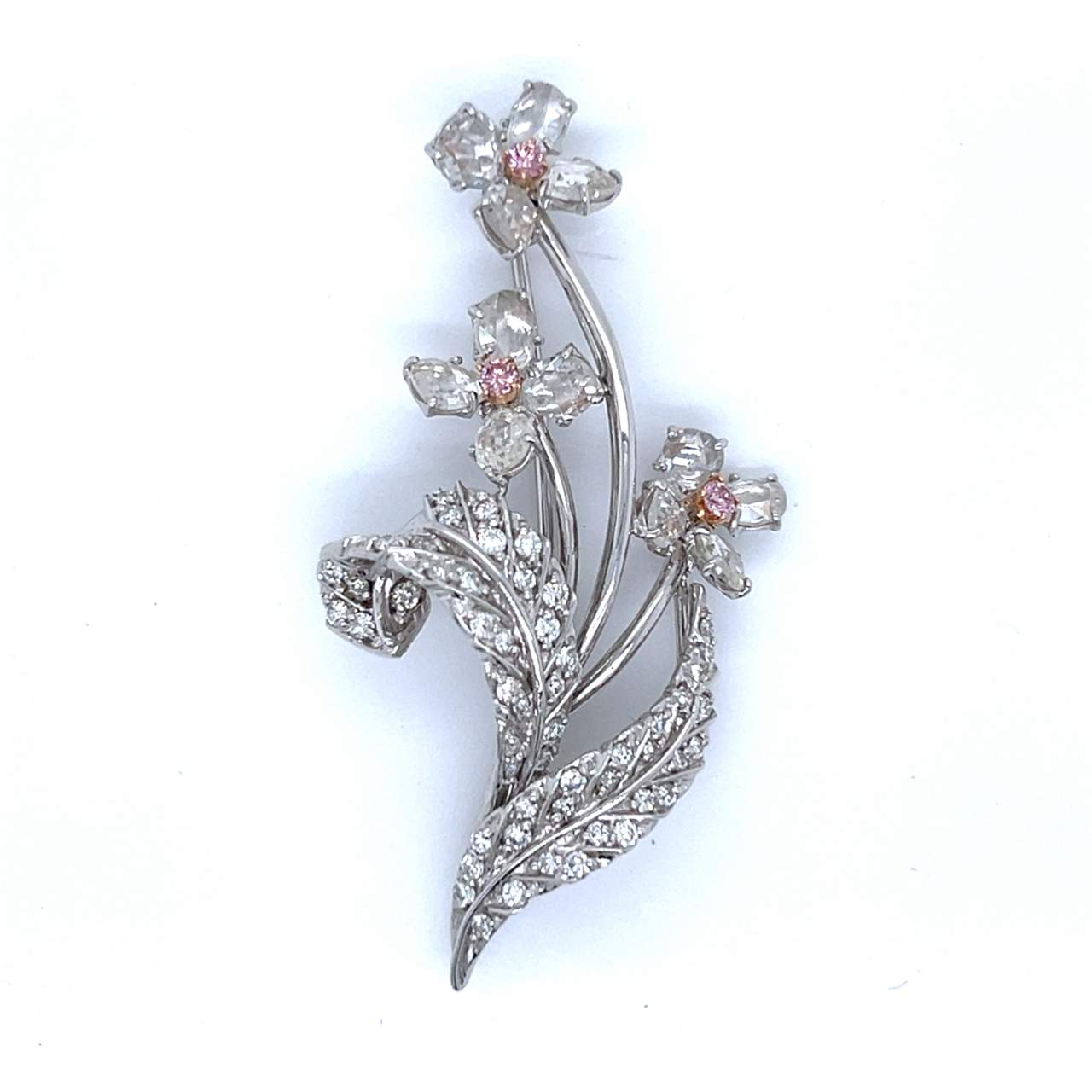 18K White Gold 3.74 Ct. Certified Diamond Flower Brooch