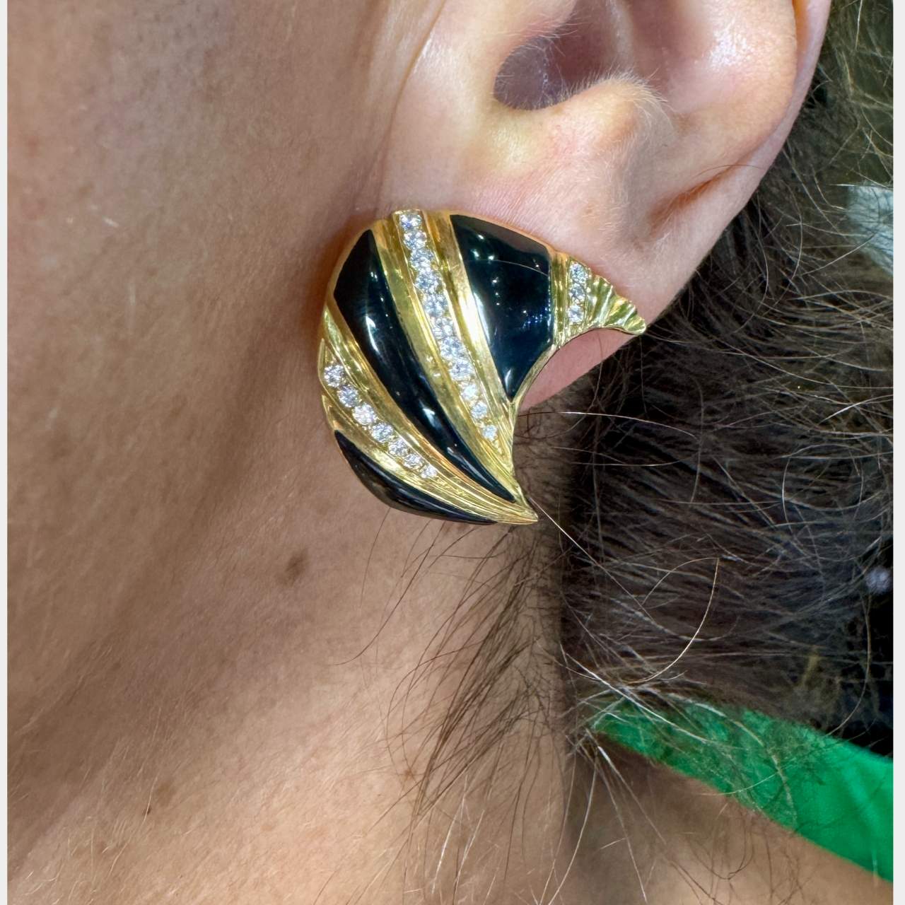 18K Yellow Gold Onyx & Diamond Earrings