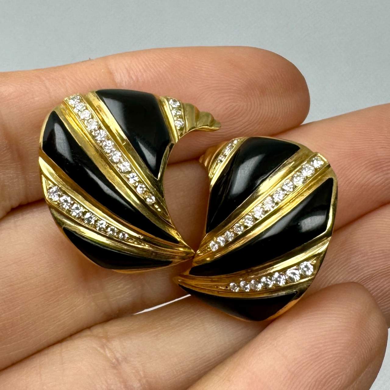 18K Yellow Gold Onyx & Diamond Earrings