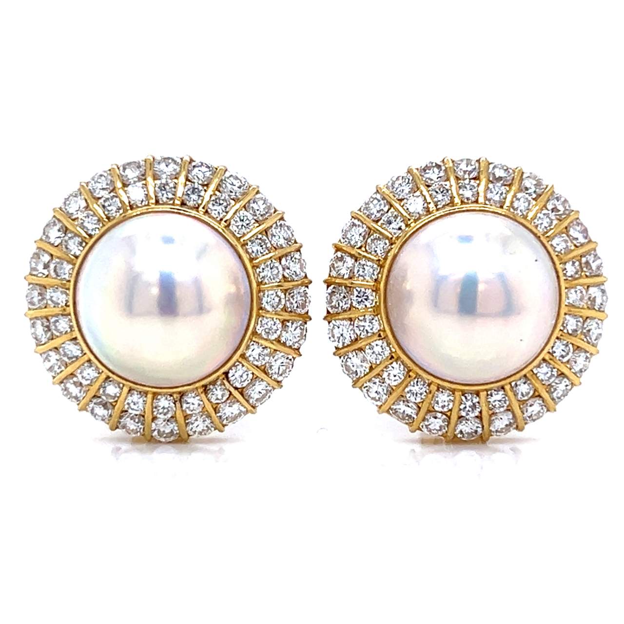 18K Yellow Gold Diamond & Mabe Pearl Earrings