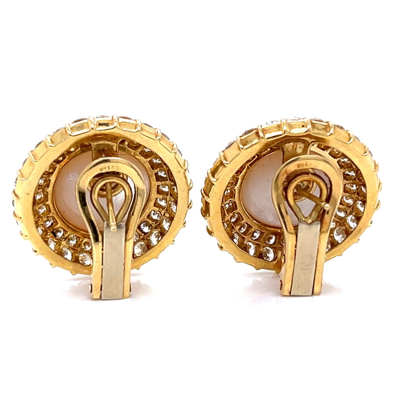 18K Yellow Gold Diamond & Mabe Pearl Earrings