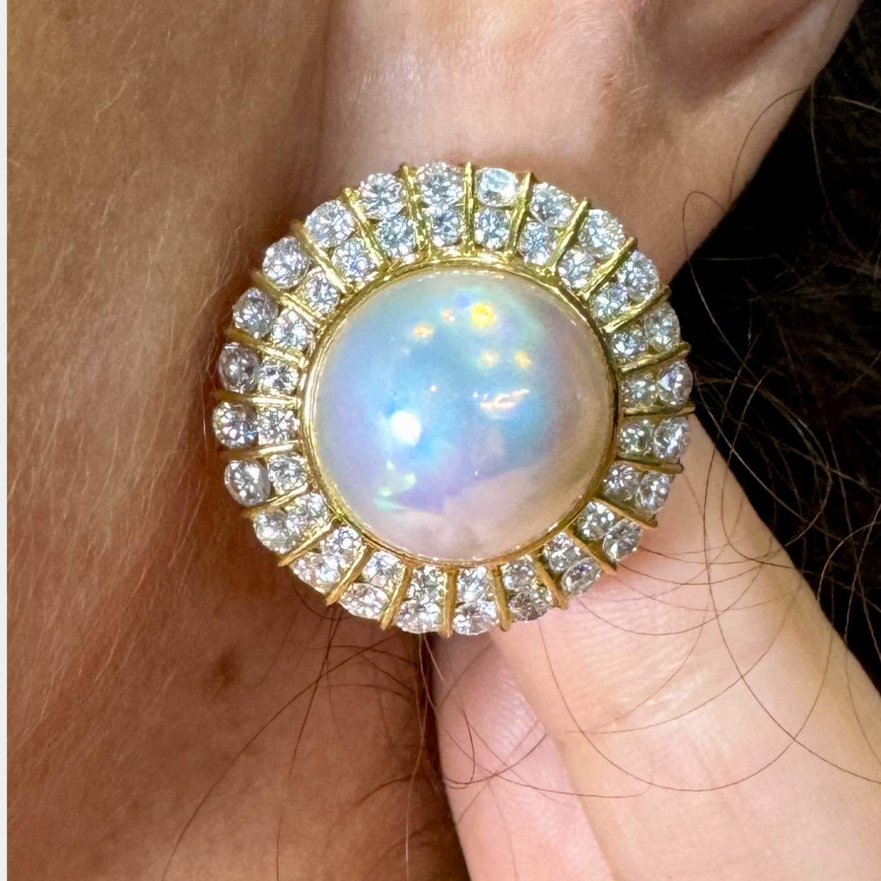 18K Yellow Gold Diamond & Mabe Pearl Earrings