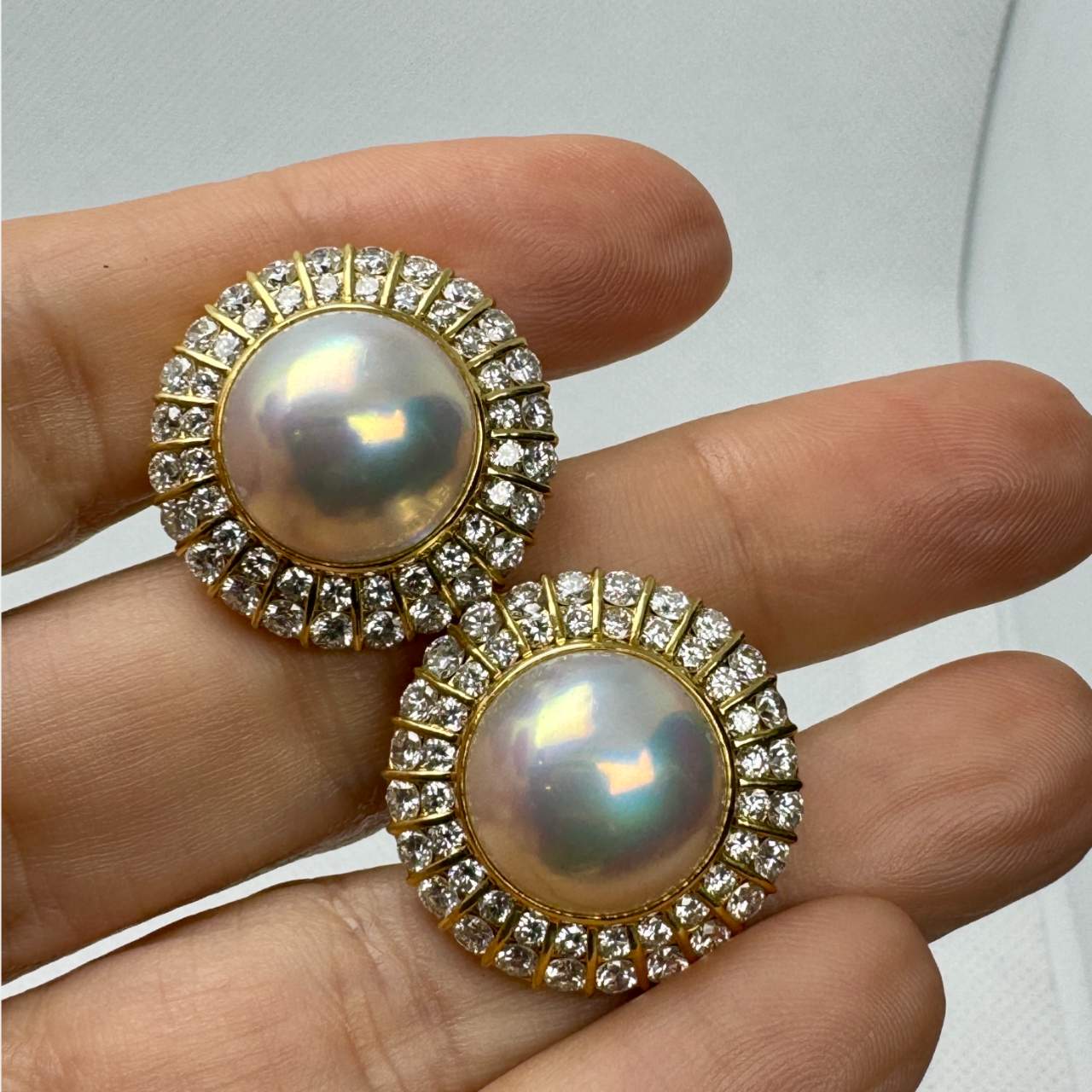 18K Yellow Gold Diamond & Mabe Pearl Earrings
