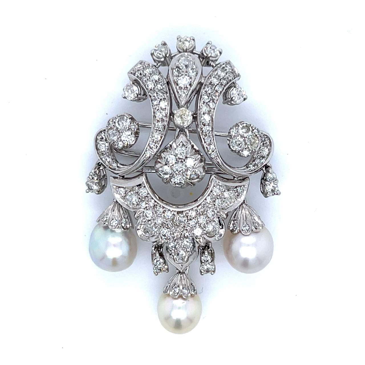 Platinum 5.00 Ct. Diamond & Pearl Brooch