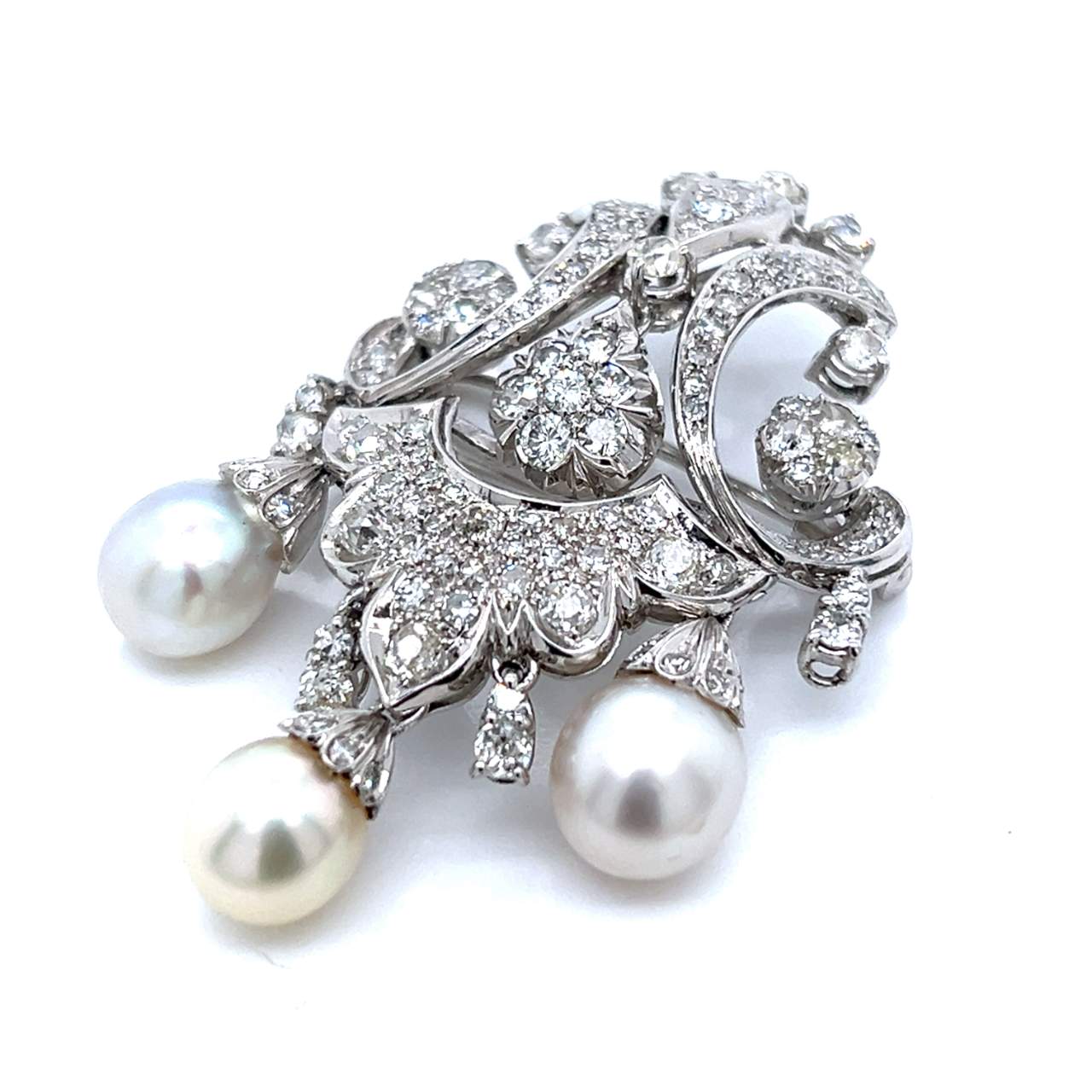 Platinum 5.00 Ct. Diamond & Pearl Brooch