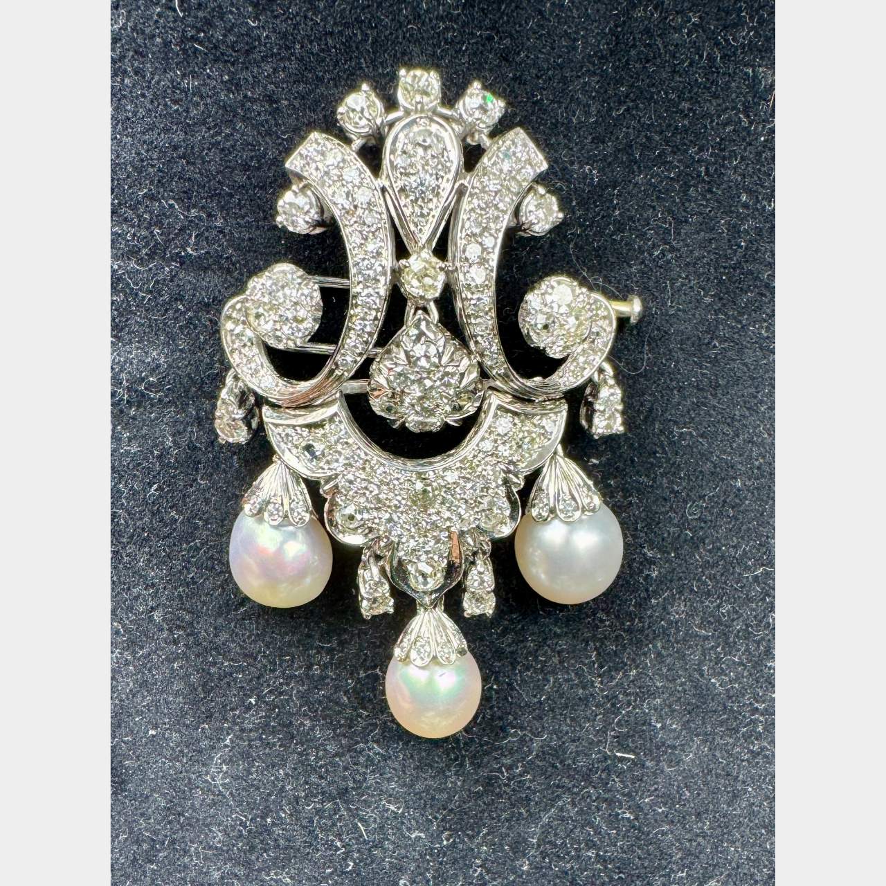 Platinum 5.00 Ct. Diamond & Pearl Brooch