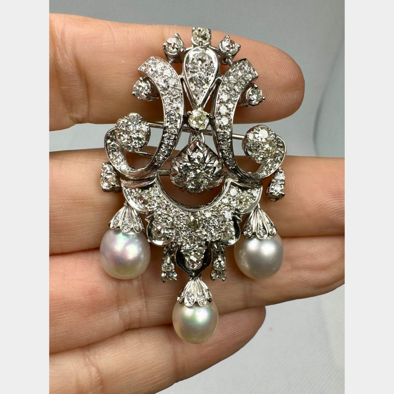 Platinum 5.00 Ct. Diamond & Pearl Brooch