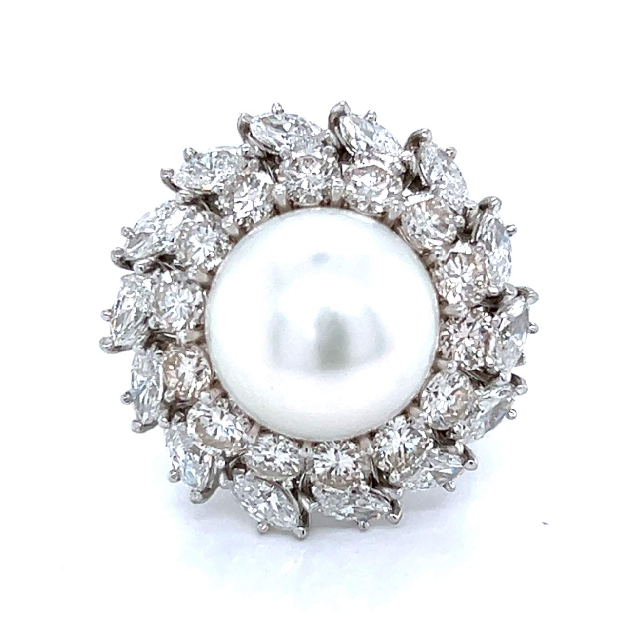 Platinum 6.30 Ct. Diamond & South Sea Pearl Ring