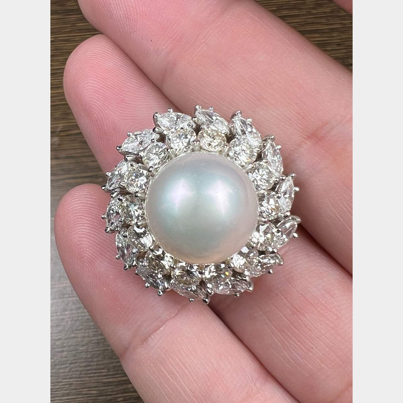 Platinum 6.30 Ct. Diamond & South Sea Pearl Ring