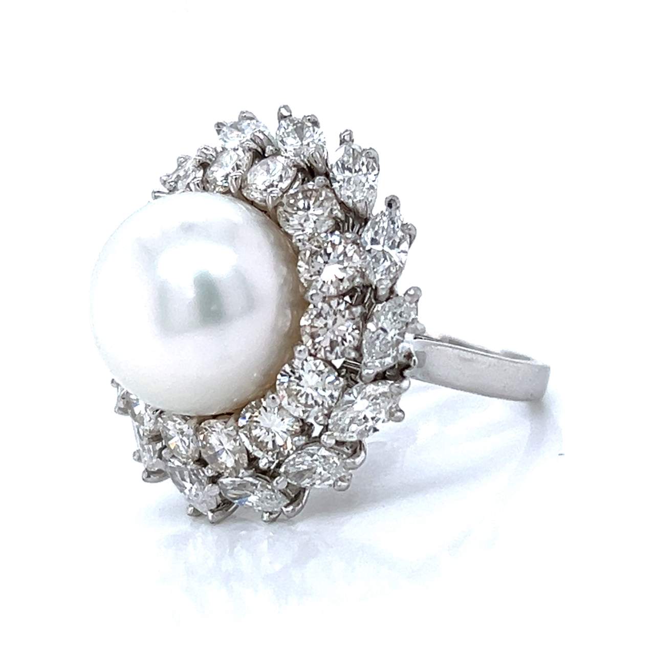 Platinum 6.30 Ct. Diamond & South Sea Pearl Ring