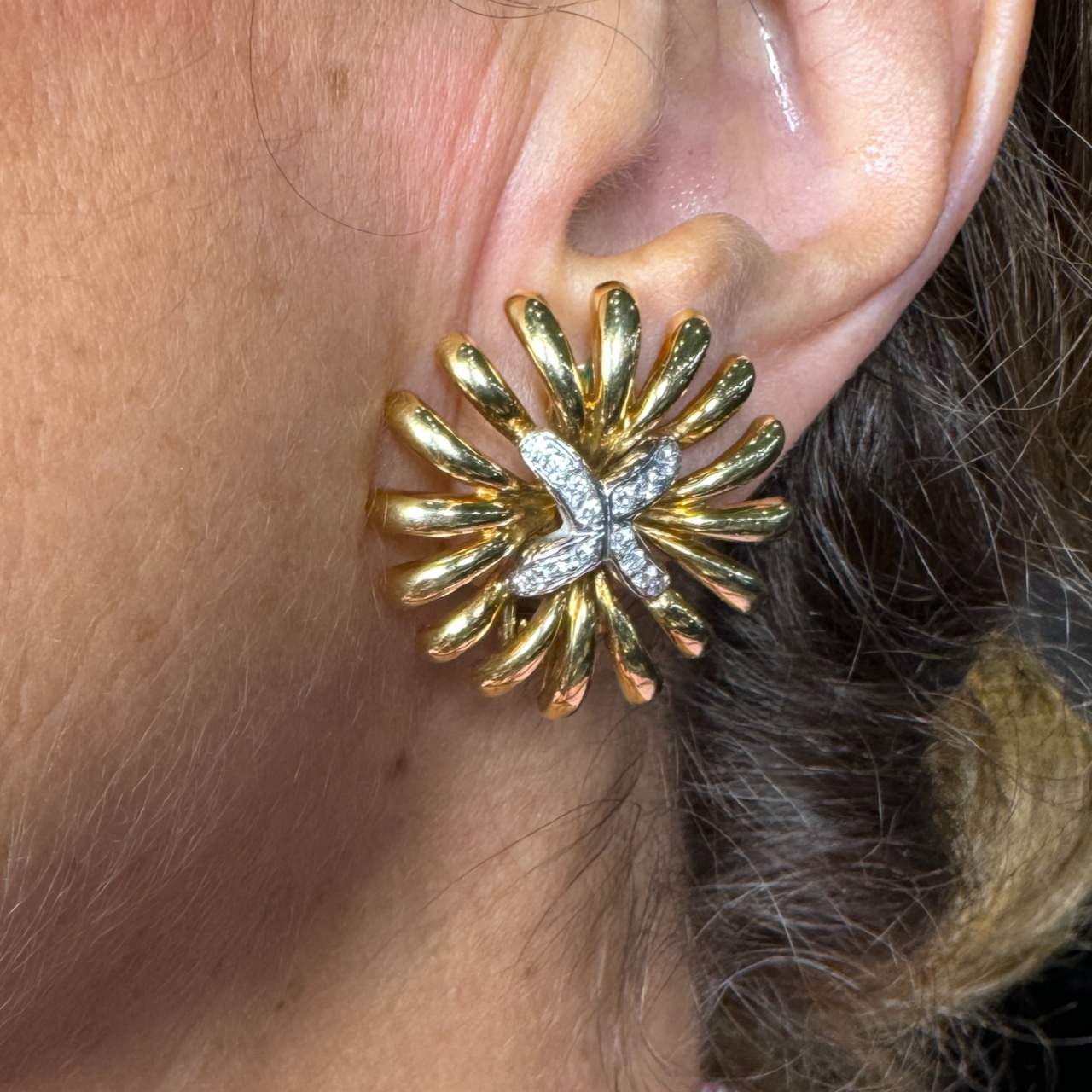 18K Yellow Gold Starburst Diamond Earrings