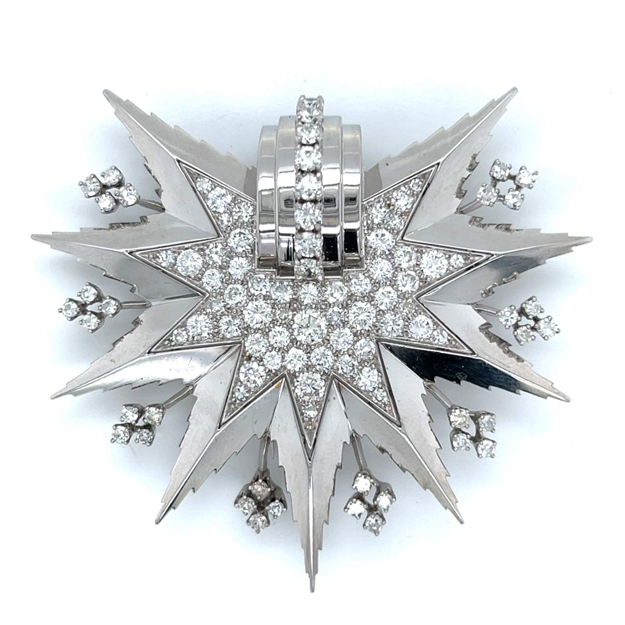 Art Deco Platinum 7.00 Ct. Diamond Starburst Brooch