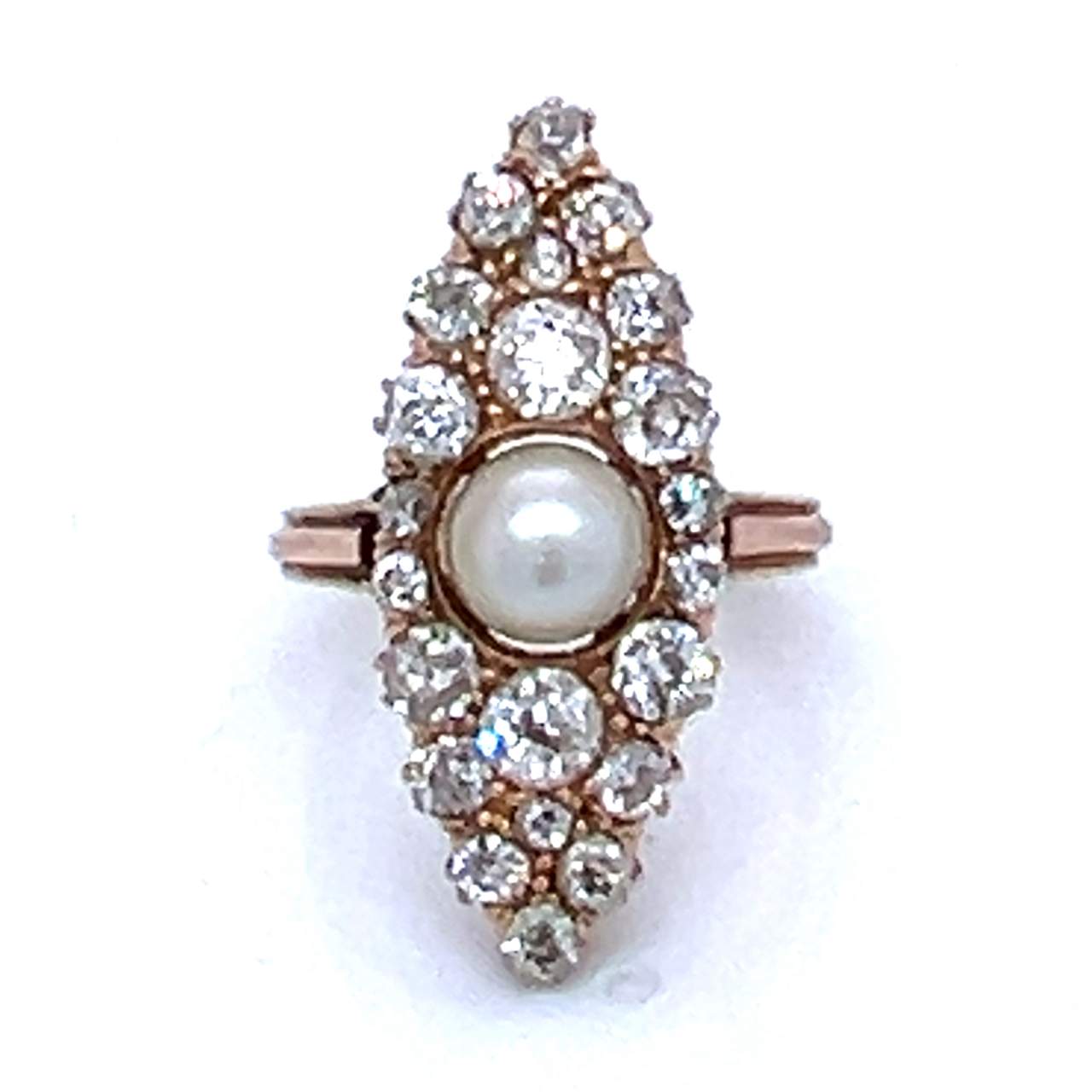 Victorian 18K Natural Pearl & Diamond Ring