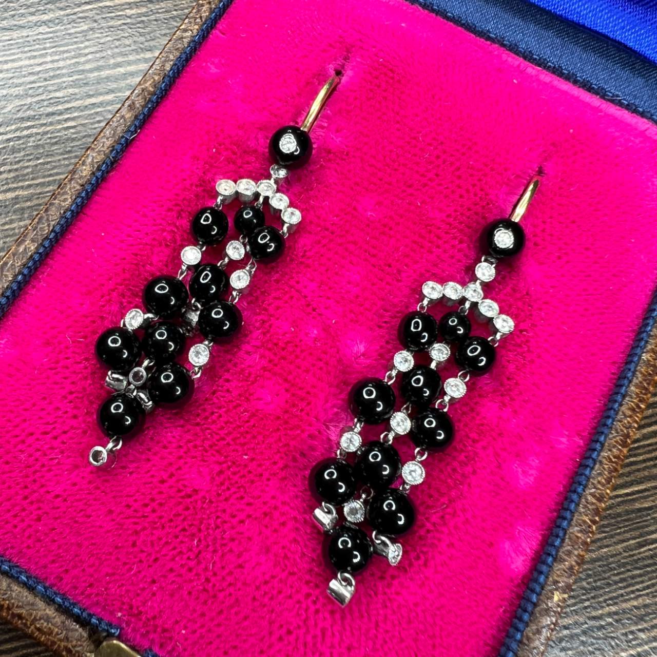 Art Deco Platinum & 18K Diamond and Onyx Earrings