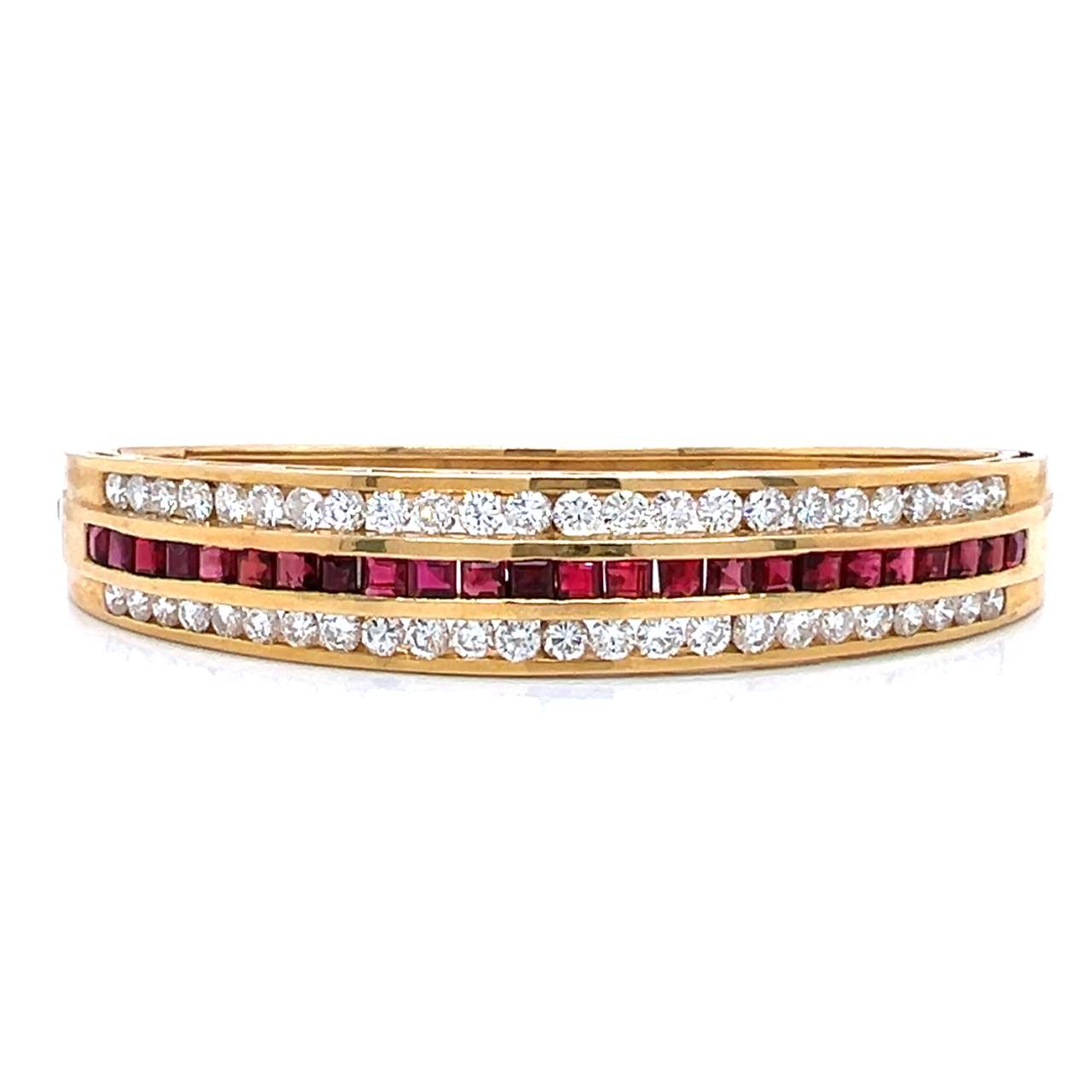 18K Yellow Gold Ruby & Diamond Bangle
