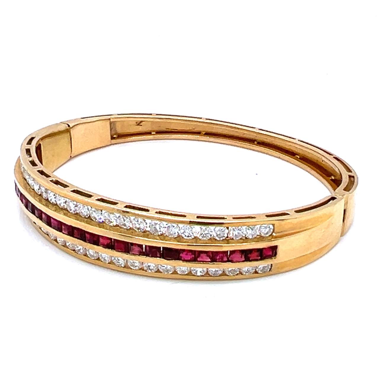 18K Yellow Gold Ruby & Diamond Bangle