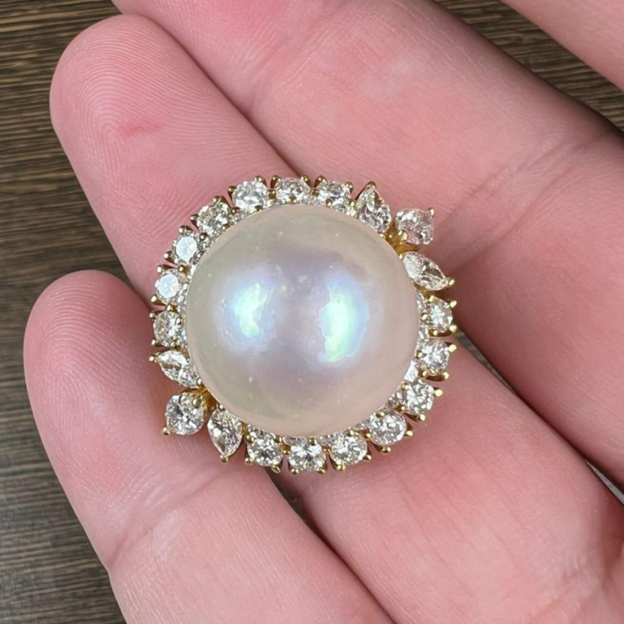 18K Yellow Gold South Sea Pearl & Diamond Cocktail Ring