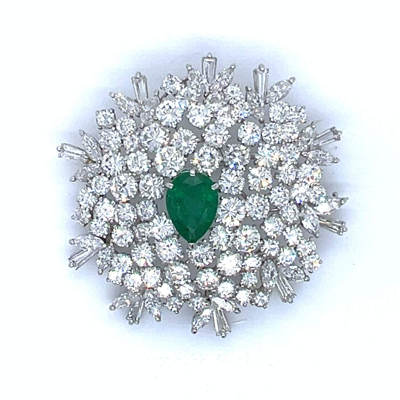 Platinum 23.00 Ct. Diamond & Colombian Emerald Brooch