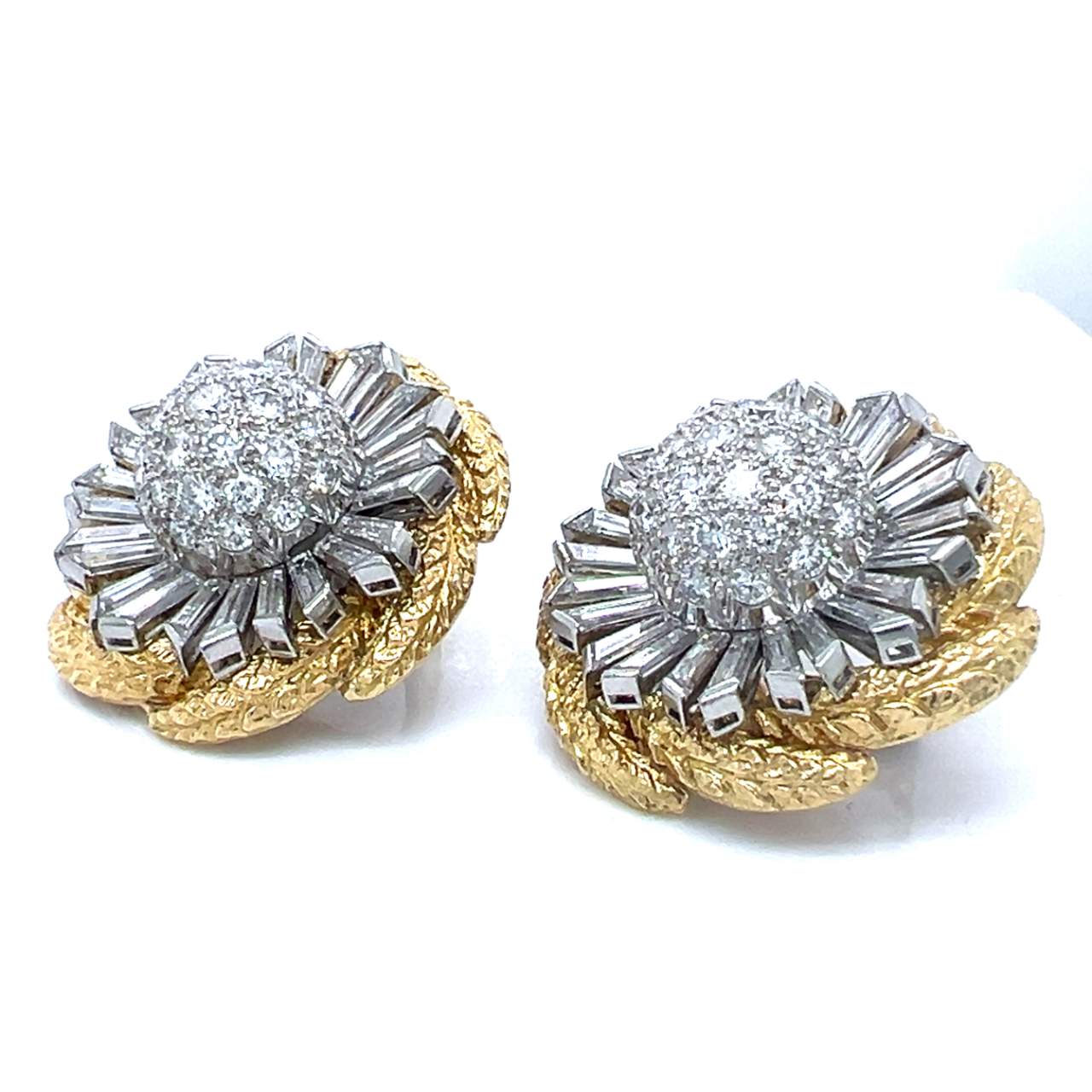 DAVID WEBB 18K & Platinum 14.00 Ct. Diamond Flower Earrings