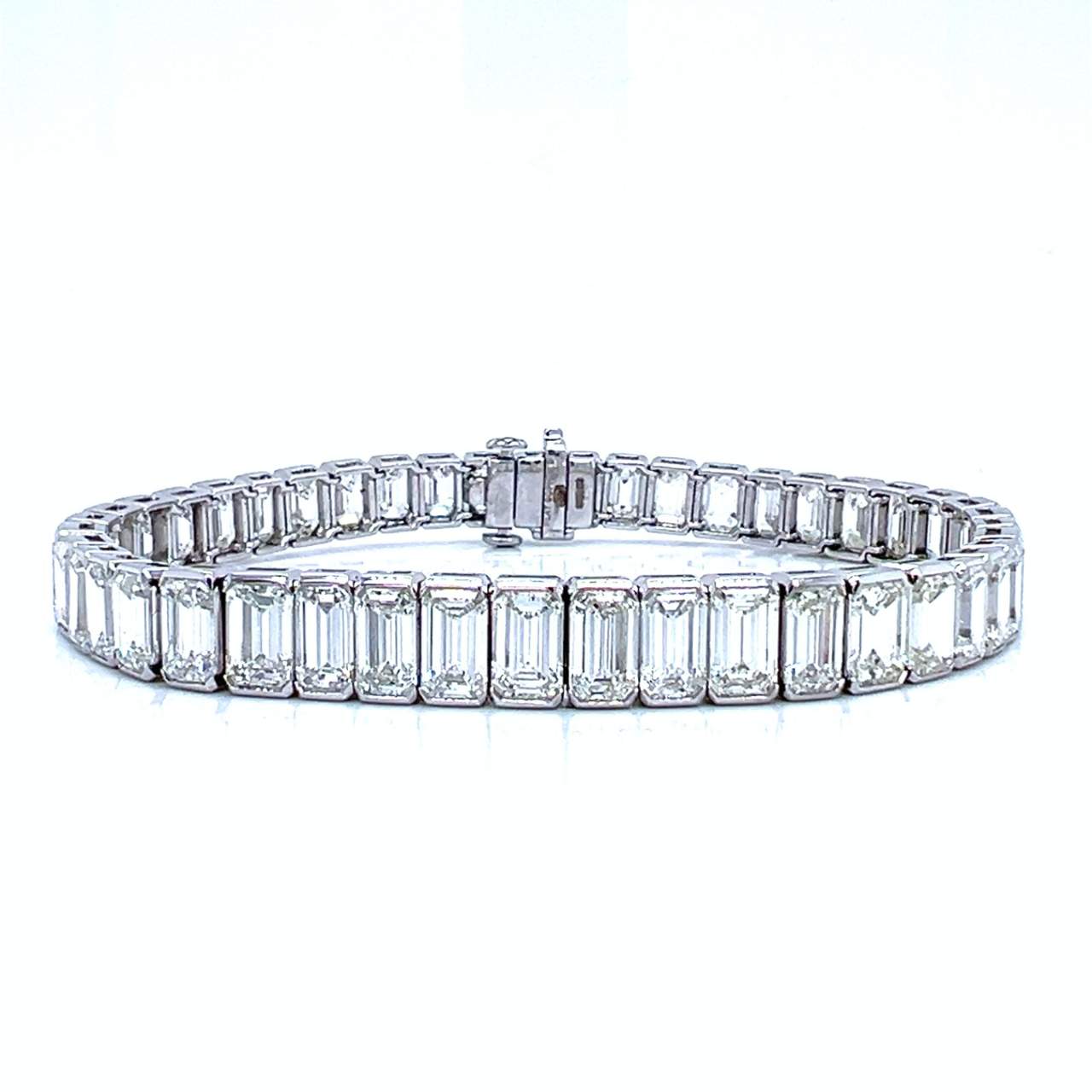 Platinum Graduated 30.50 Ct. Emerald-cut Diamond Tennis Bracelet