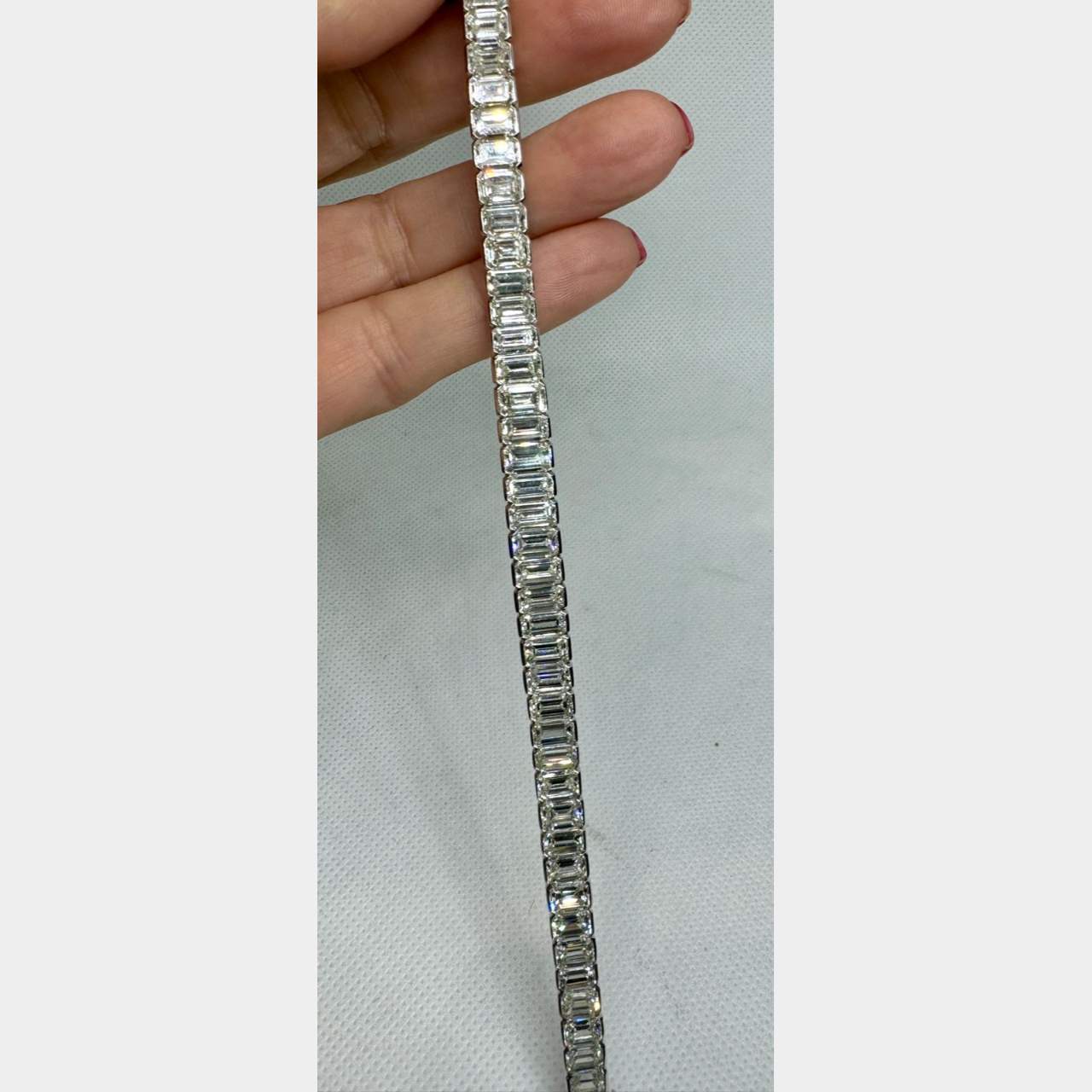 Platinum Graduated 30.50 Ct. Emerald-cut Diamond Tennis Bracelet
