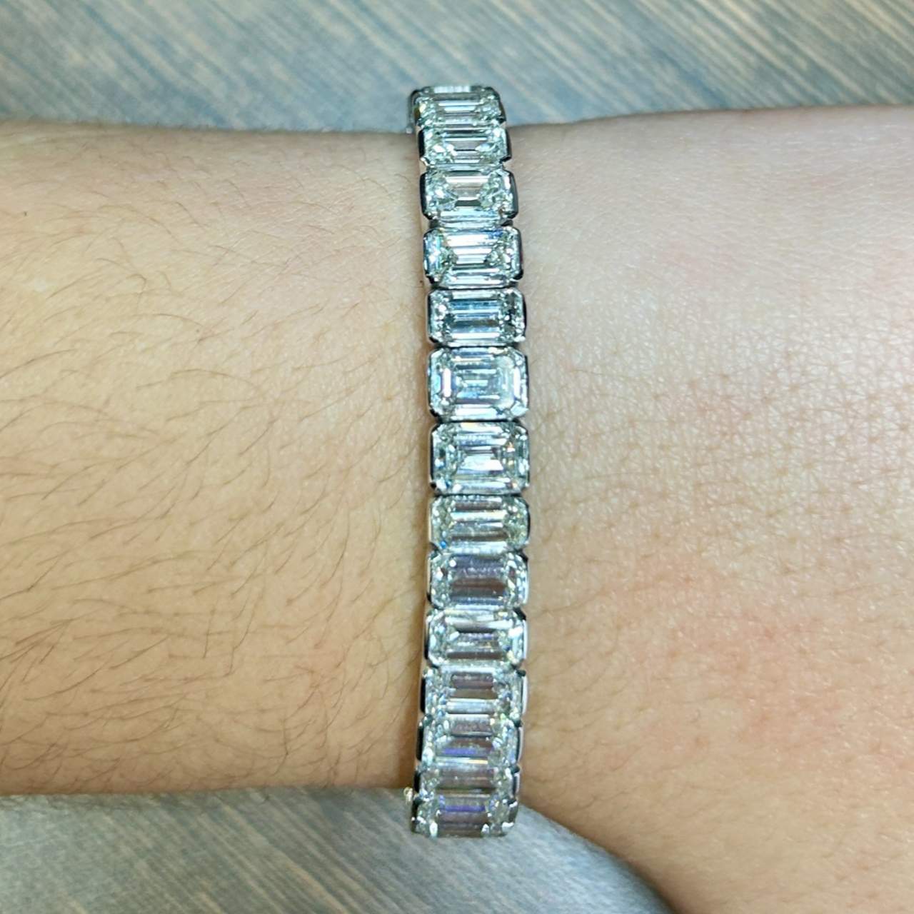 Platinum Graduated 30.50 Ct. Emerald-cut Diamond Tennis Bracelet