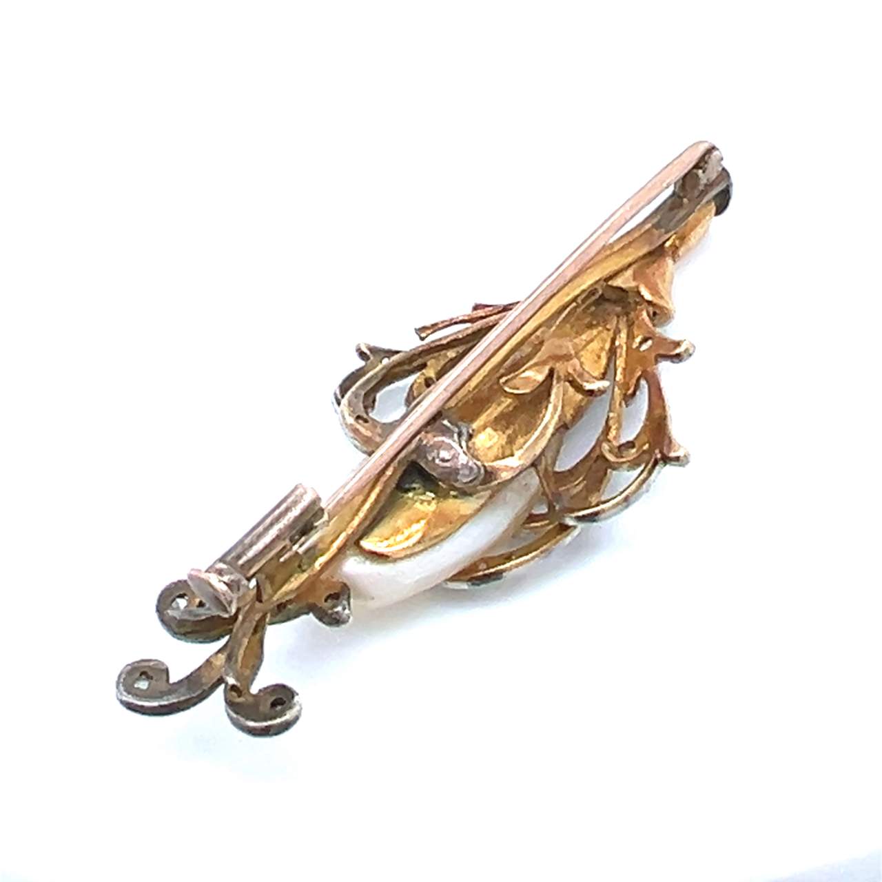 Victorian 18K & Platinum Natural Pearl and Diamond Brooch