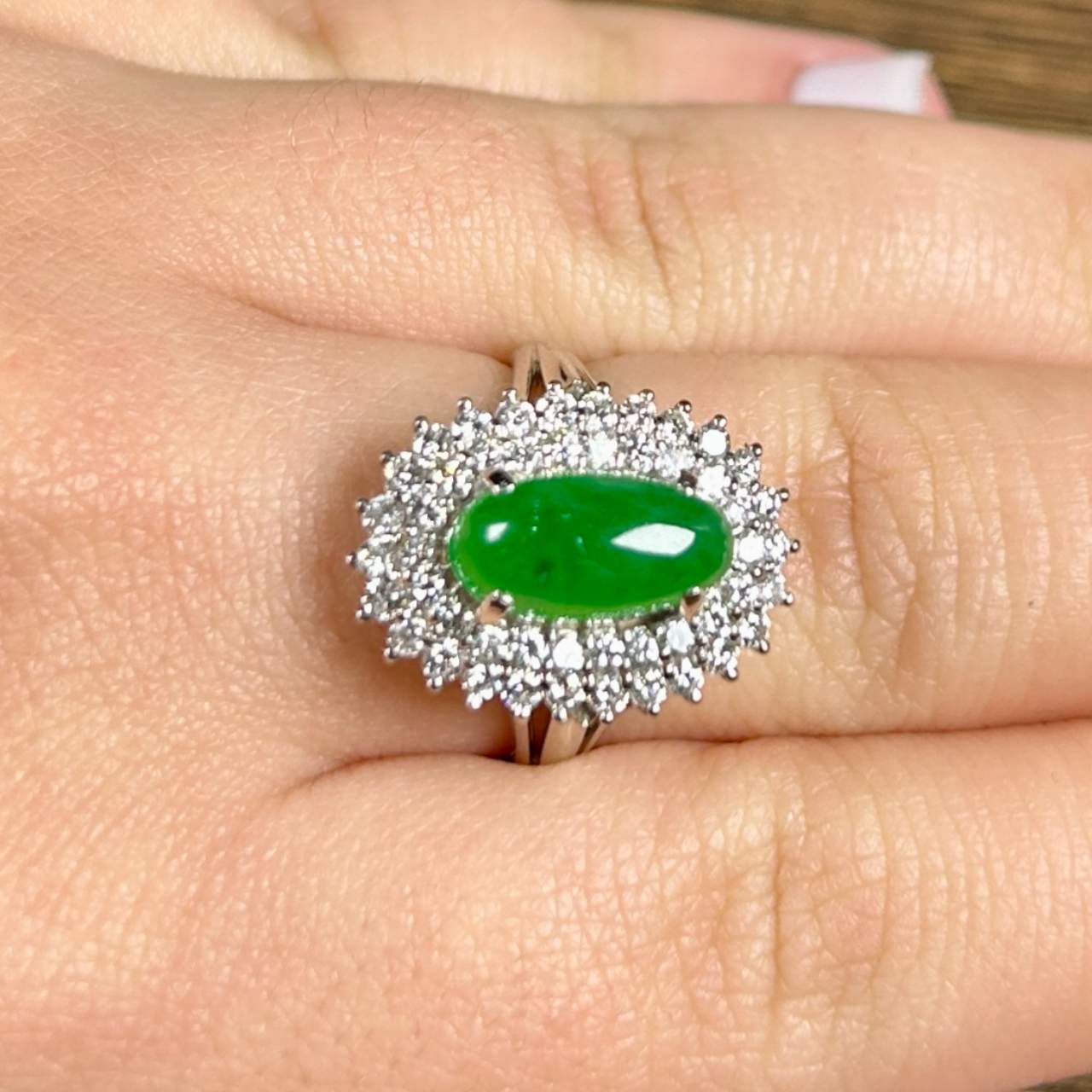 Platinum GIA Certified 3.13 Ct. Jade & Diamond Ring