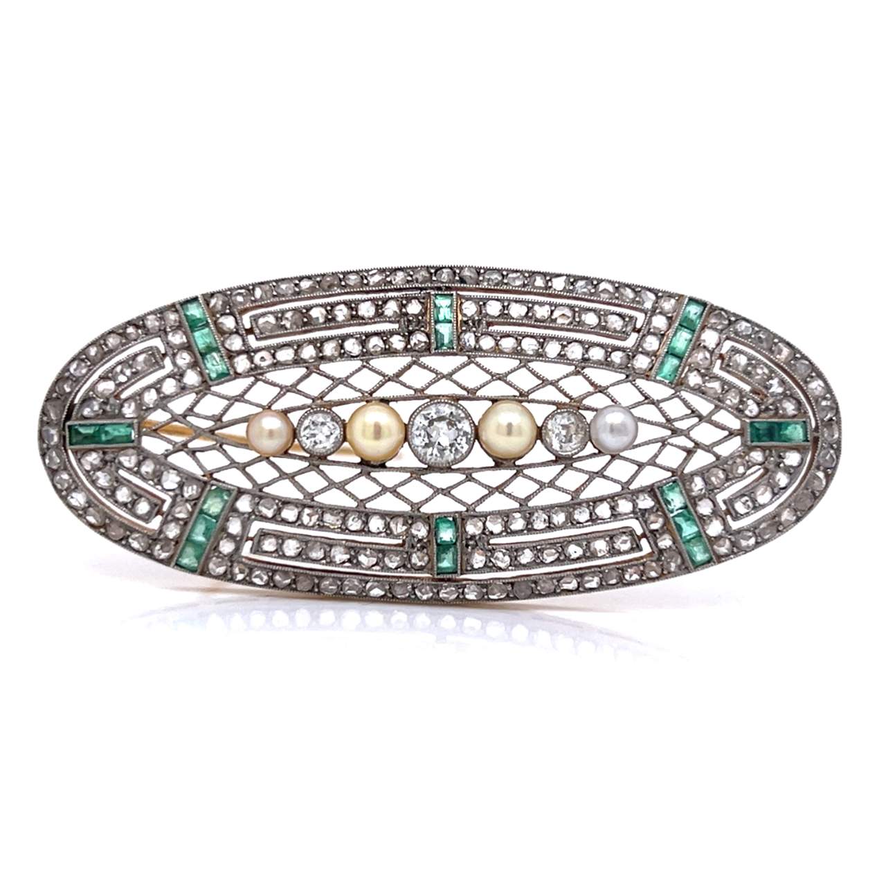 Antique 18K & Platinum Natural Pearl and Diamond Brooch