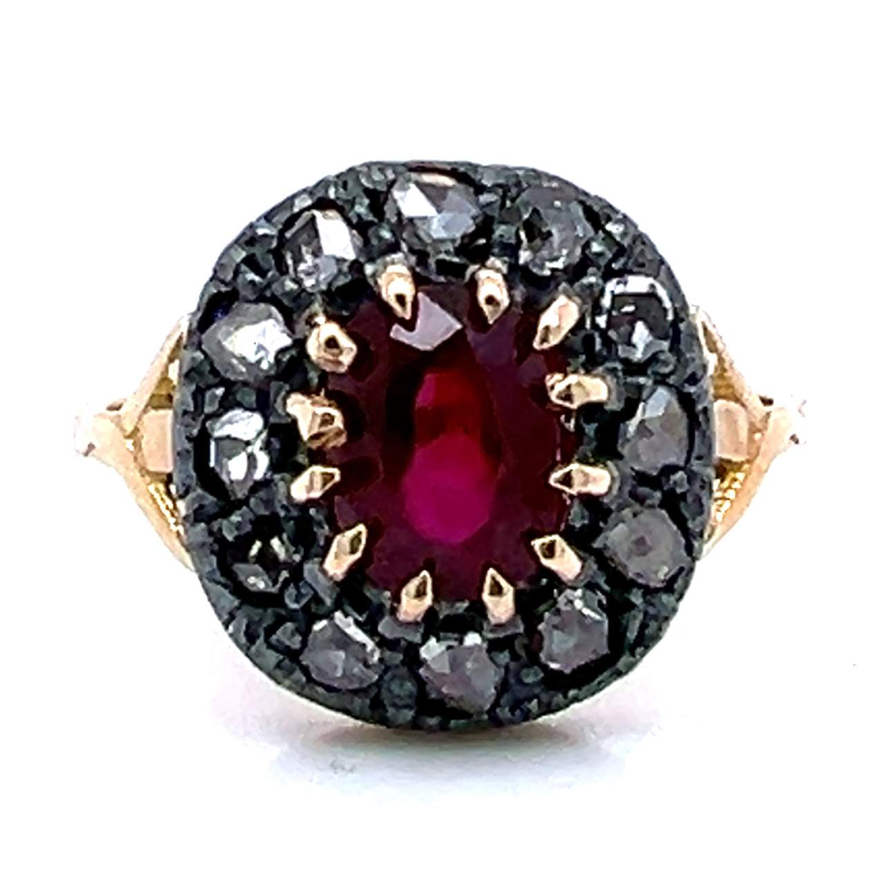 18K Yellow Gold & Silver Top Ruby and Diamond Ring