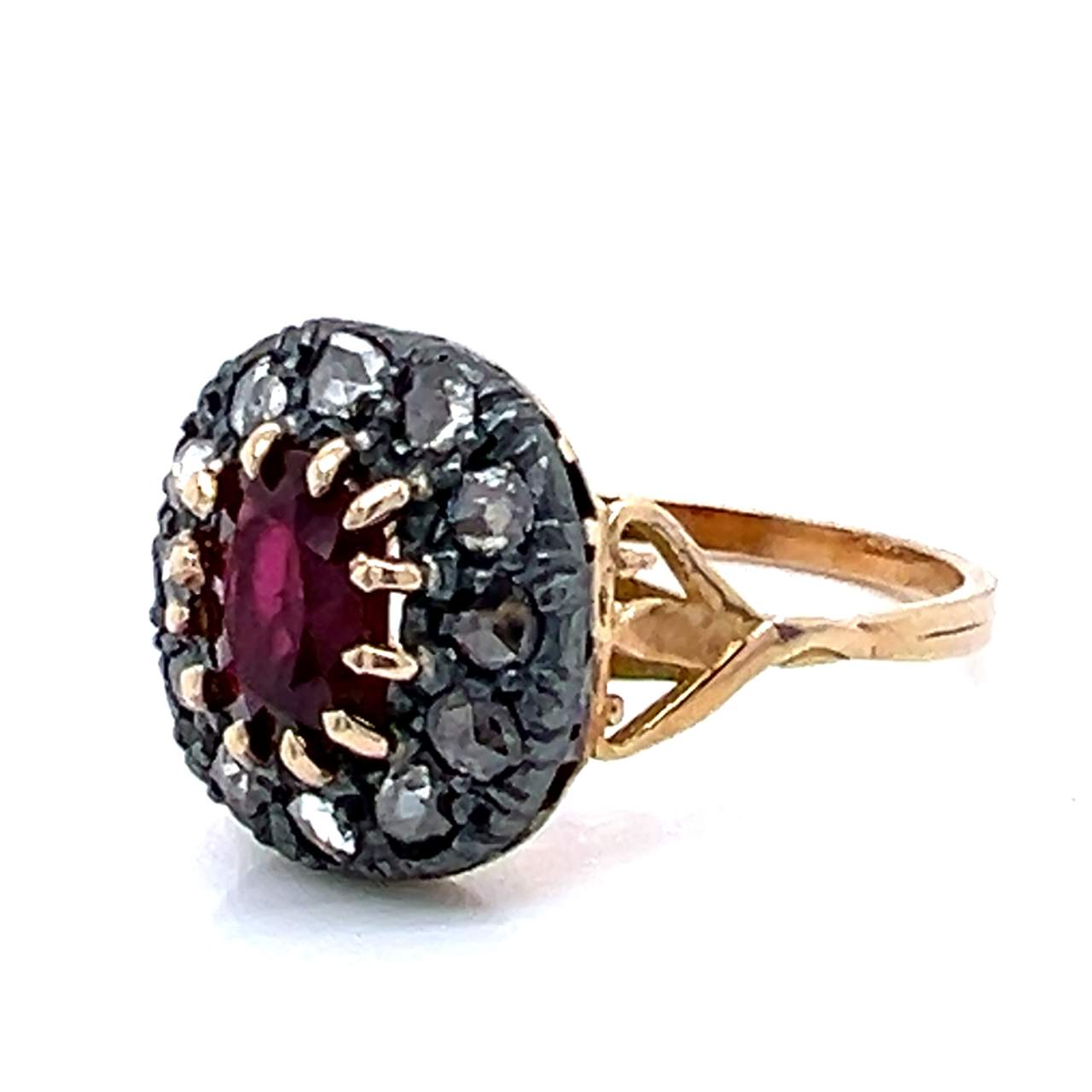 18K Yellow Gold & Silver Top Ruby and Diamond Ring