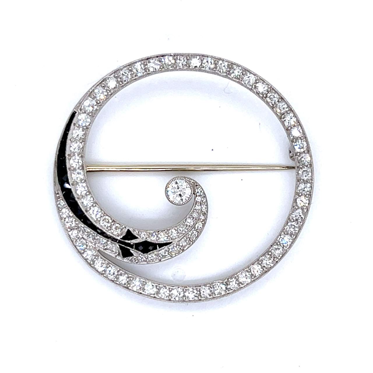 Art Deco Platinum Diamond & Onyx Brooch