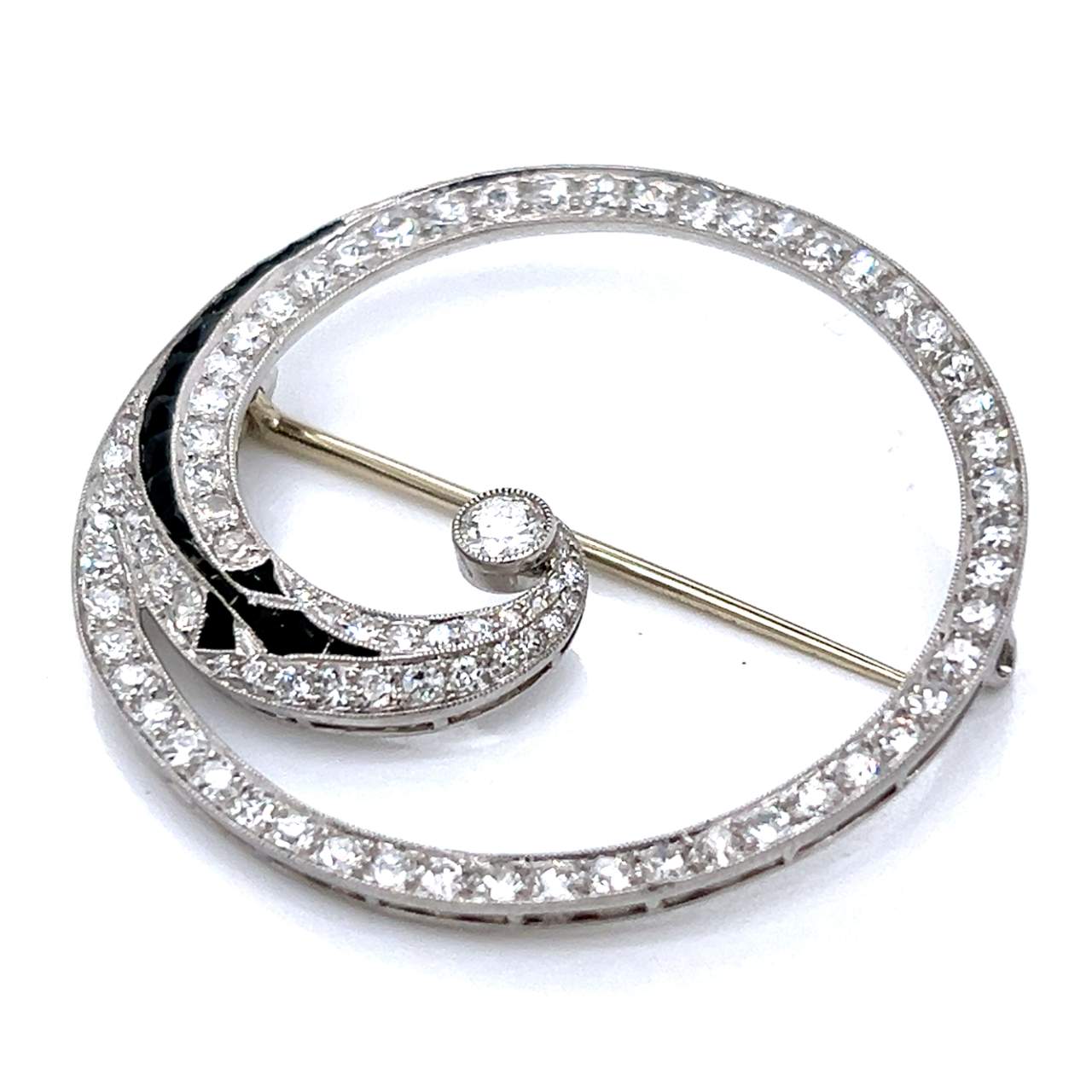 Art Deco Platinum Diamond & Onyx Brooch