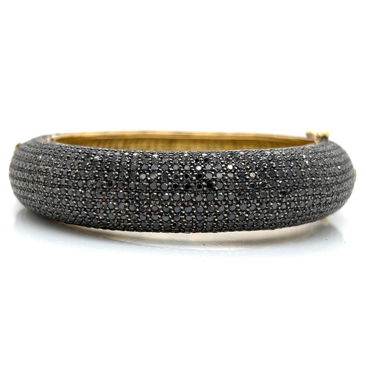 18K Yellow Gold & Silver Black Diamond Bangle