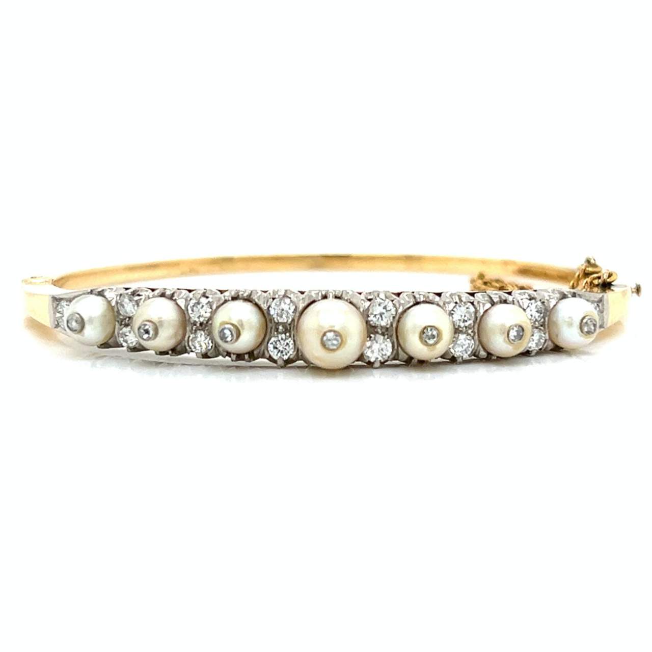 Antique 14K & Platinum Natural Pearl & Diamond Bangle