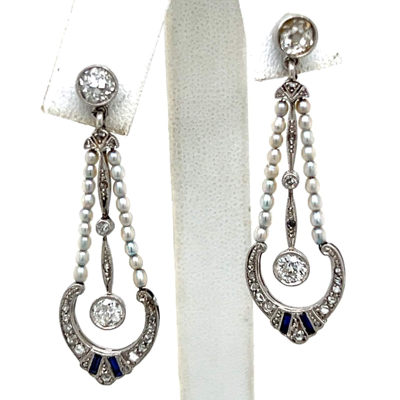 Art Deco Platinum Natural Pearl & Diamond Earrings
