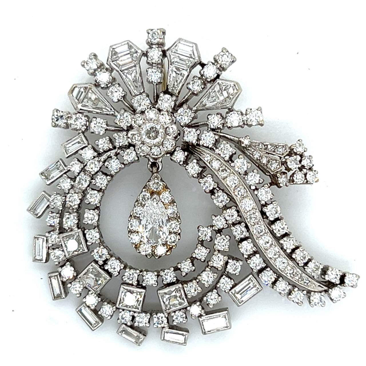 14K White Gold 6.00 Ct. Diamond Brooch