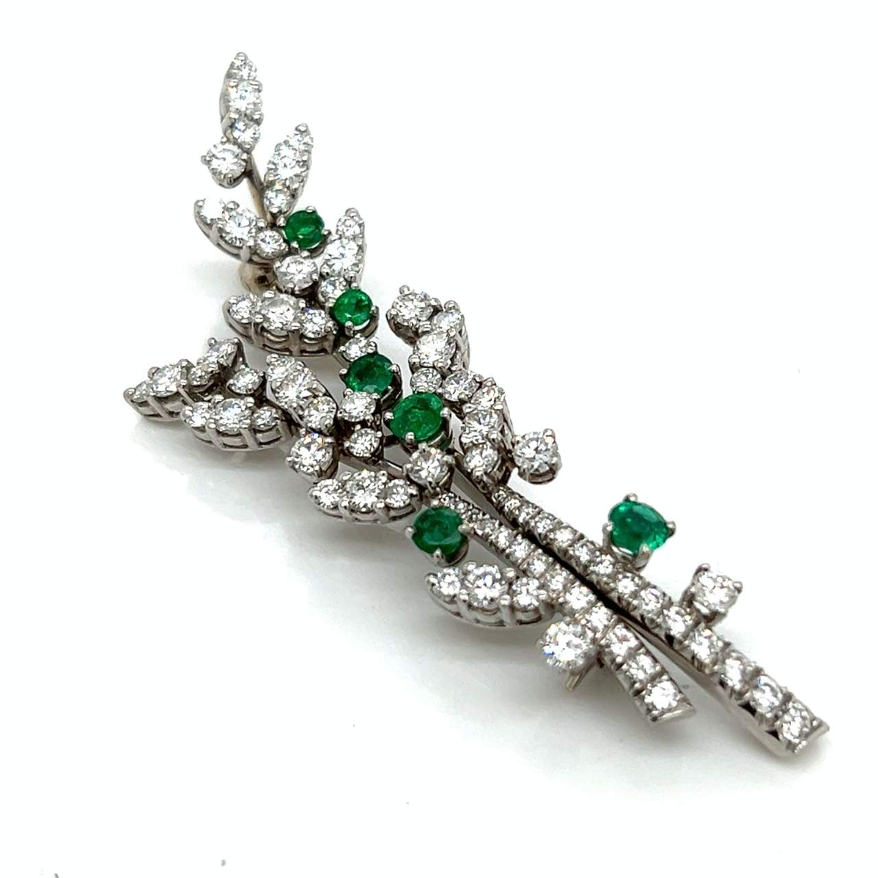 TIFFANY & CO. Art Deco Platinum Emerald & Diamond Brooch