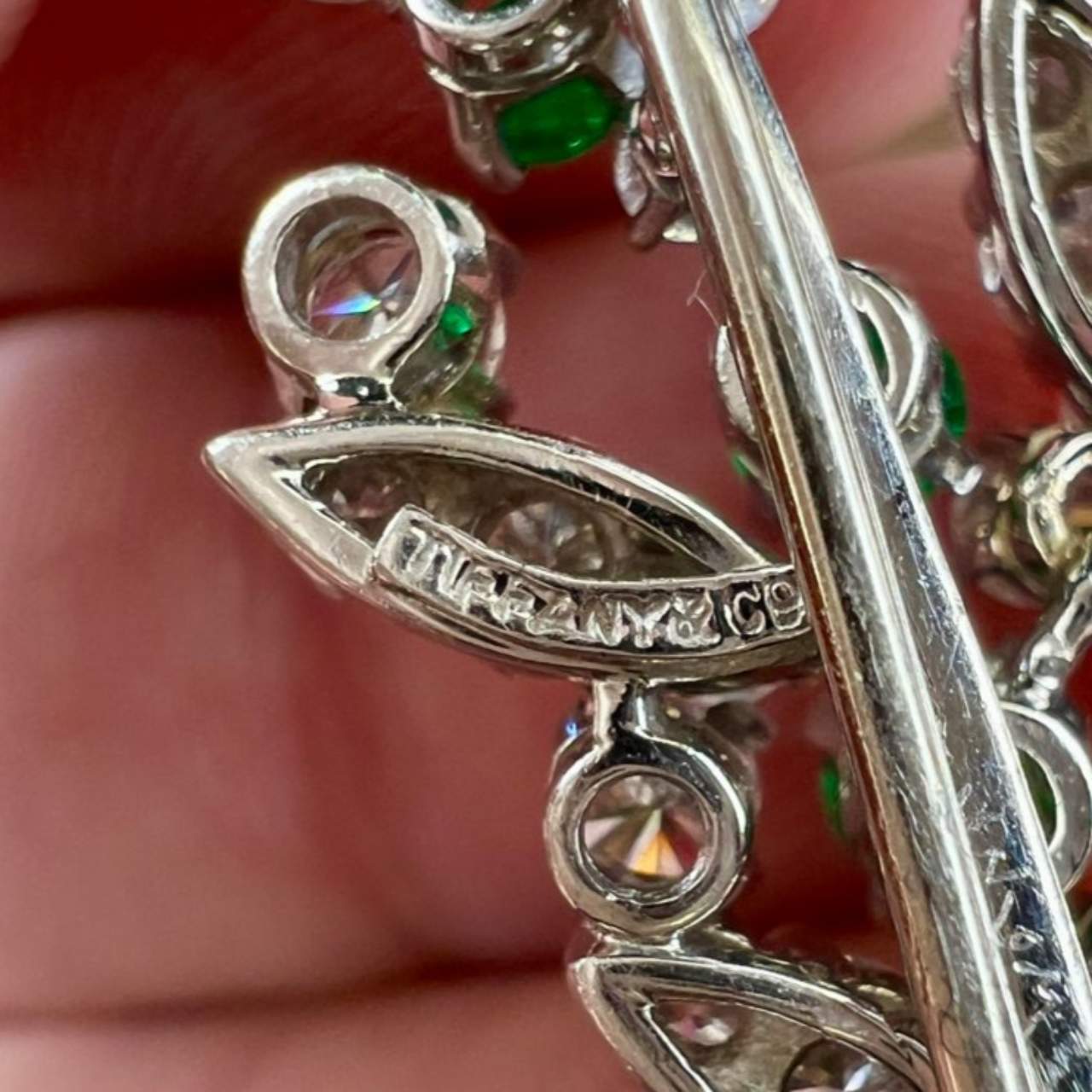 TIFFANY & CO. Art Deco Platinum Emerald & Diamond Brooch