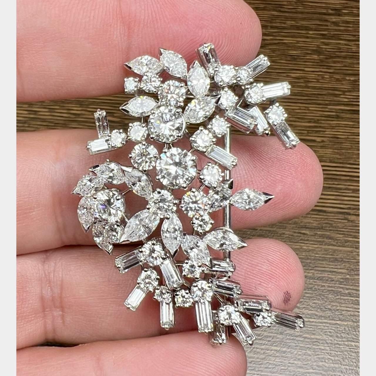 1960’s 18K White Gold 10.50 Ct. Diamond Brooch