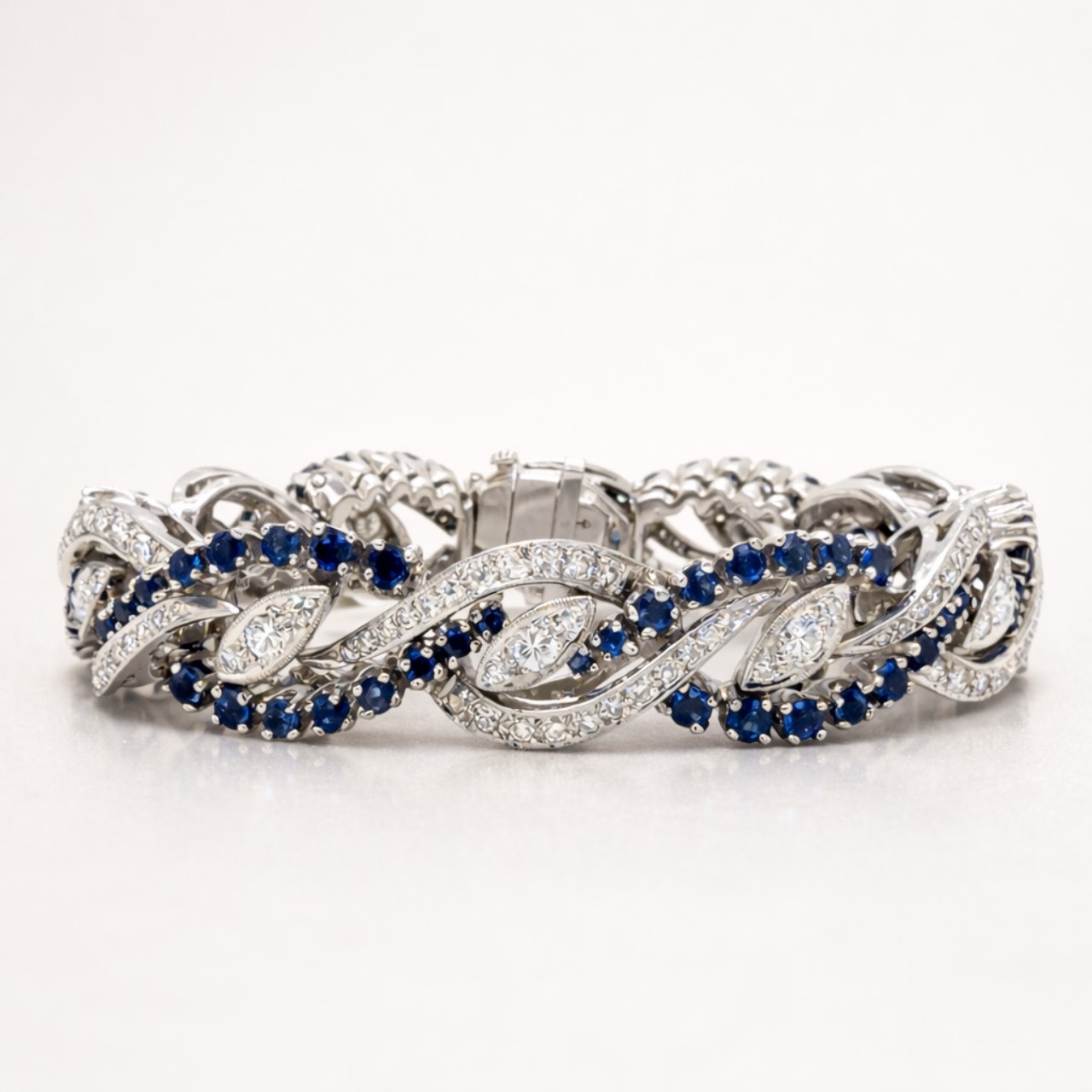 1960’s 14K White Gold Diamond & Sapphire Bracelet