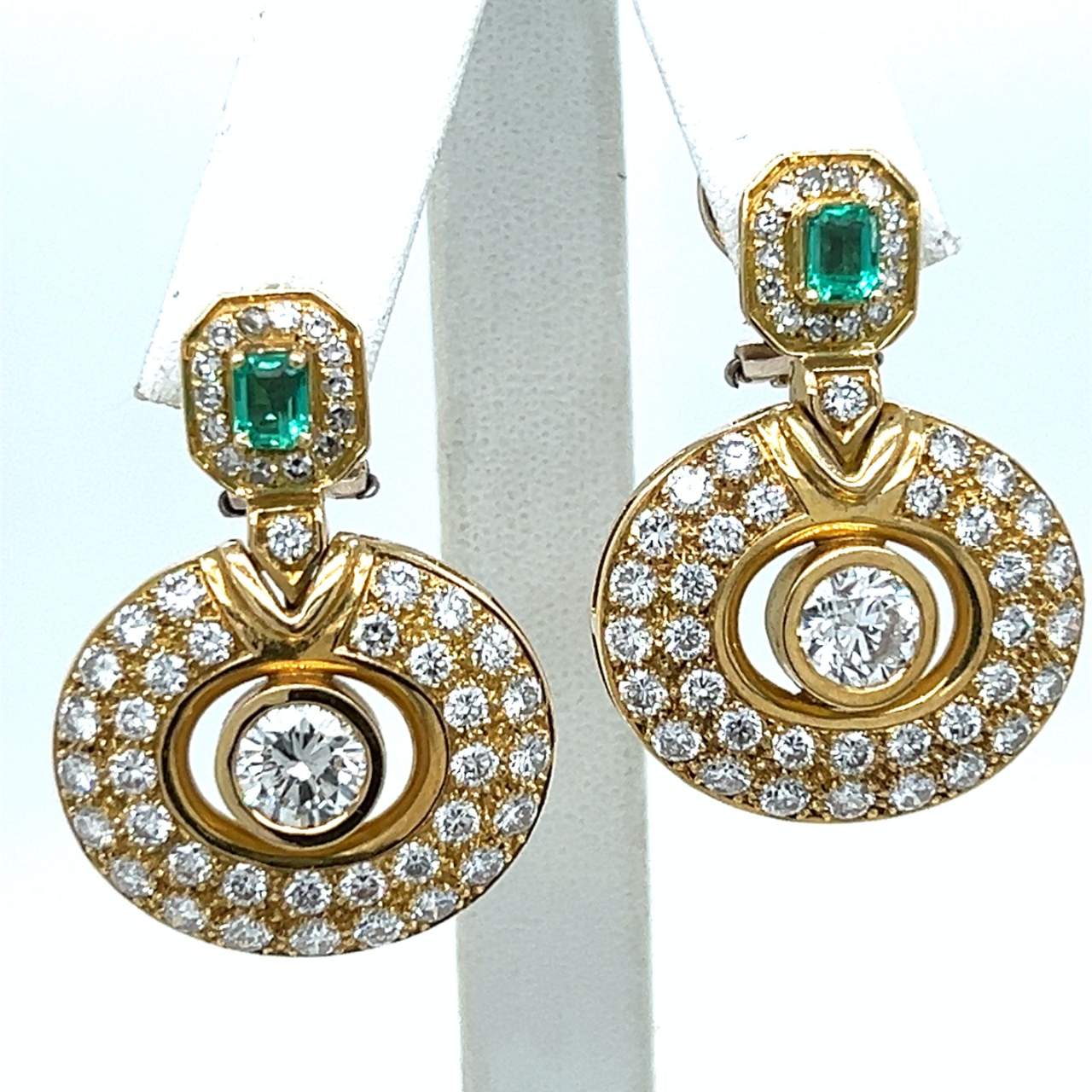 18K Yellow Gold 8.90 Ct. Diamond & Emerald Earrings